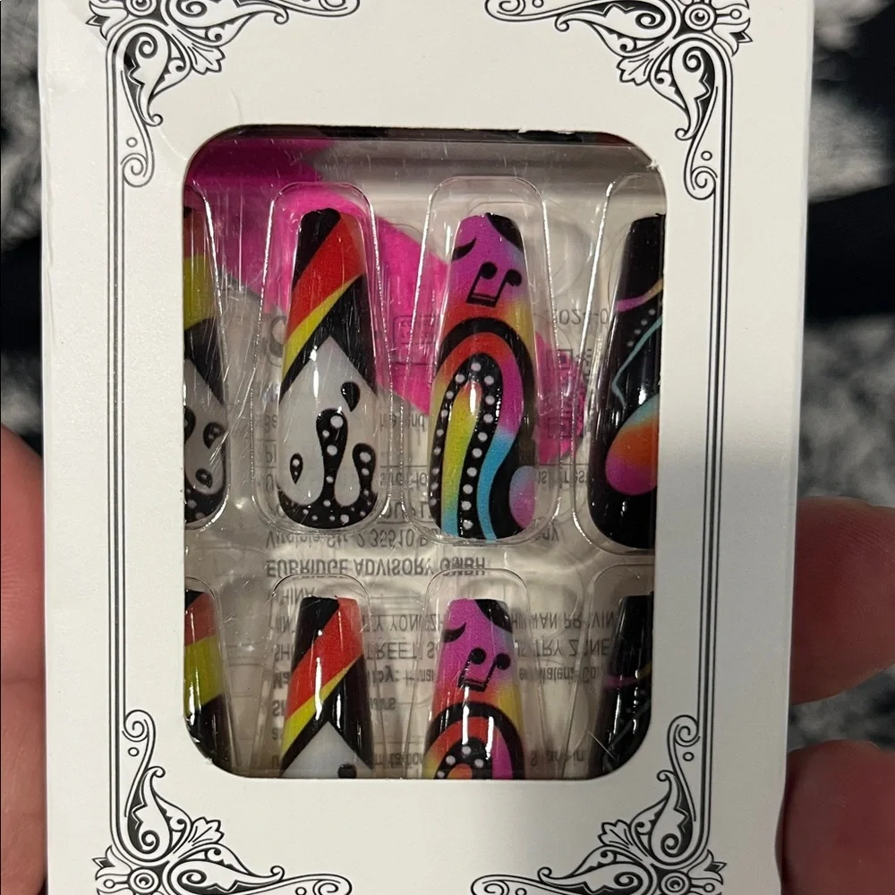 Press on nails medium long vibrant‎ colorful Colorful False Nail Set